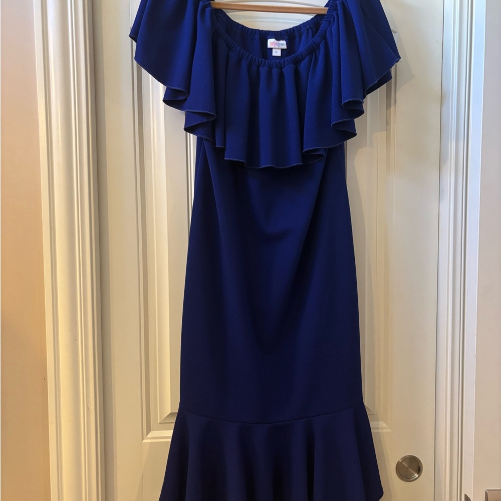 LuLaRoe Royal Blue Cici Ruffle Midi Dress